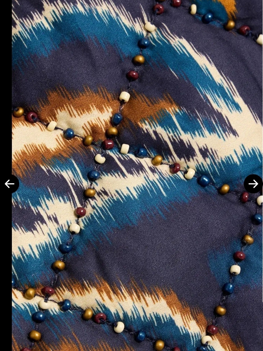 NWT size S FARM Rio Navy, Teal & Tan Ikat-Print Ruffled Shoulder Blouse - Picture 4 of 4